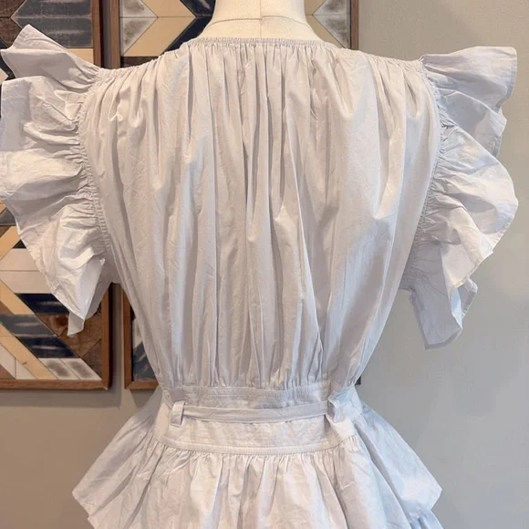 Ulla Johnson Sena Tiered Flutter-Sleeve Ruffle Dress in Dove size 6 - Picture 7 of 13